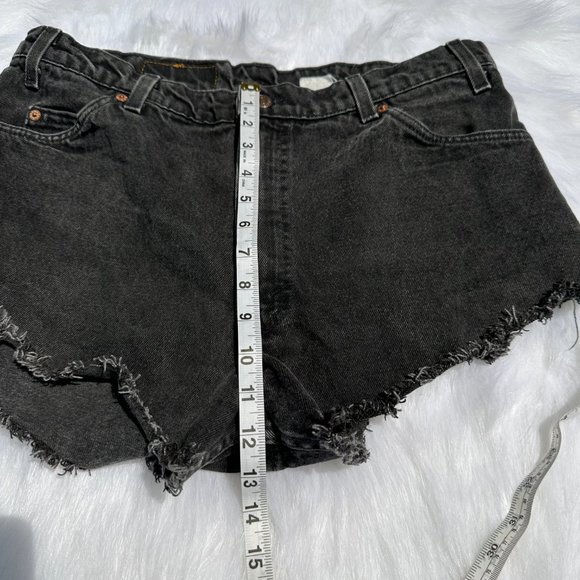 Levi's Jean Shorts Vintage Orange Tag Tab Black Denim Cut Off Boho Hippie Sz 34 - Picture 5 of 7